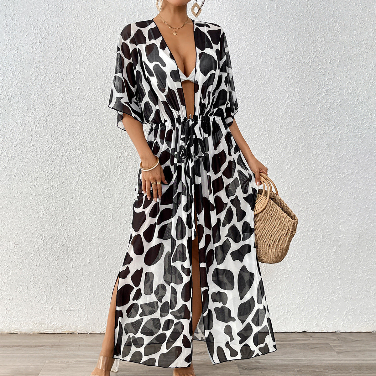 Damen modischer Strandkaftan mit seitlichem Kordelzug R&B