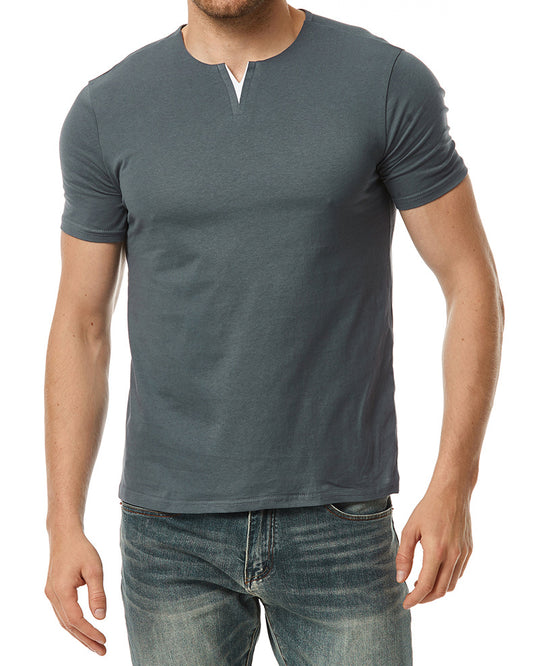 Herren Kurzarm-Henley-Shirt mit modernem Ausschnitt und bequemer Passform R&B