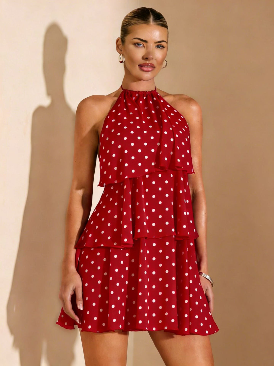 Damen Rüschensommerkleid mit gepunktetem Design und zauberhaftem Ausschnitt R&B