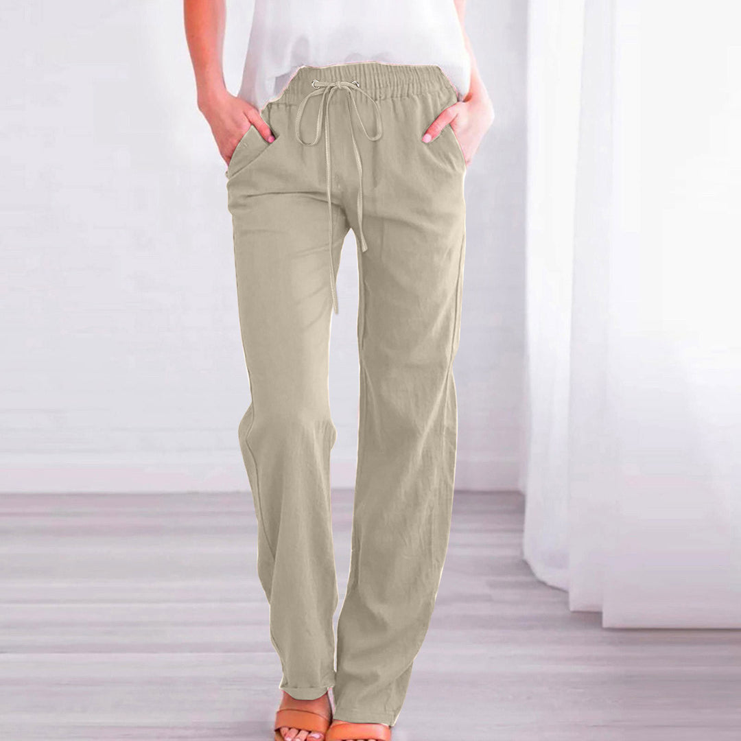 Damen Bequeme Leinen-Hose mit elastischem Bund und Taschen R&B