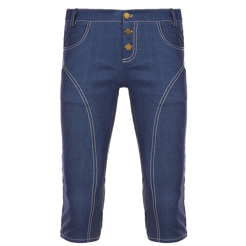 Damen Komfortable Caprijeans mit dekorativen Knöpfen R&B