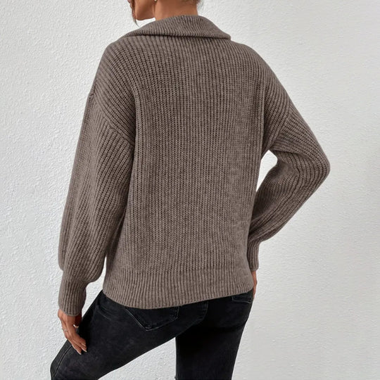 Damen modischer Pullover mit hochgeschlossenem Kragen und Reißverschluss R&B