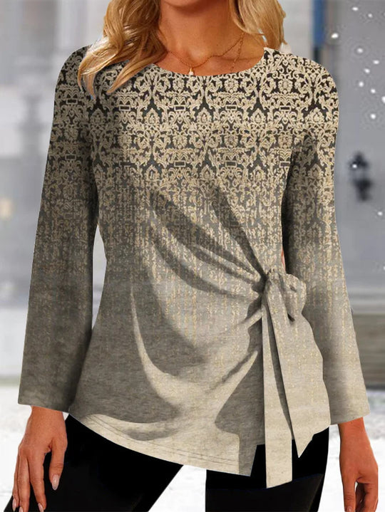 Damen Elegantes Oberteil mit Knoten-Detail und grafischem Muster R&B