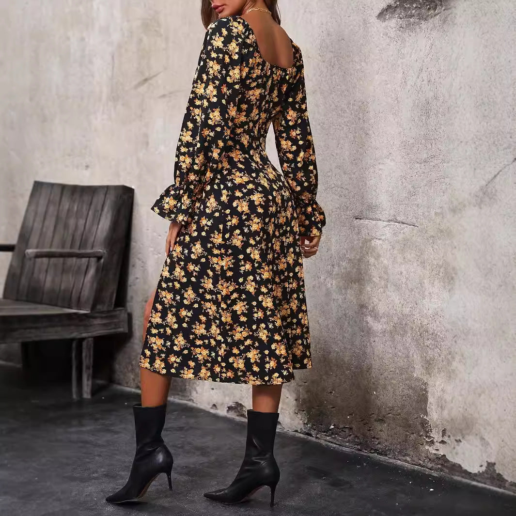 Damen Blütenmuster Maxikleid mit verstellbarem Ausschnitt R&B