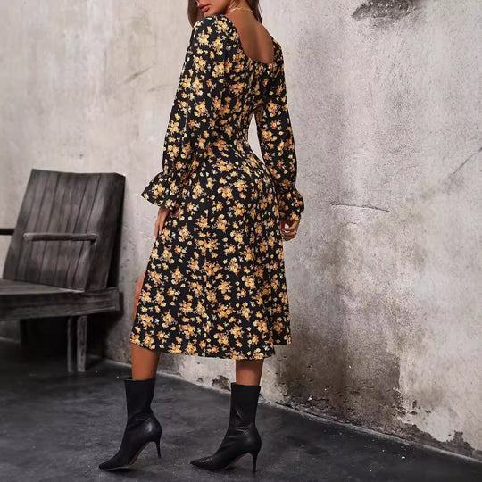Damen Blütenmuster Maxikleid mit verstellbarem Ausschnitt R&B
