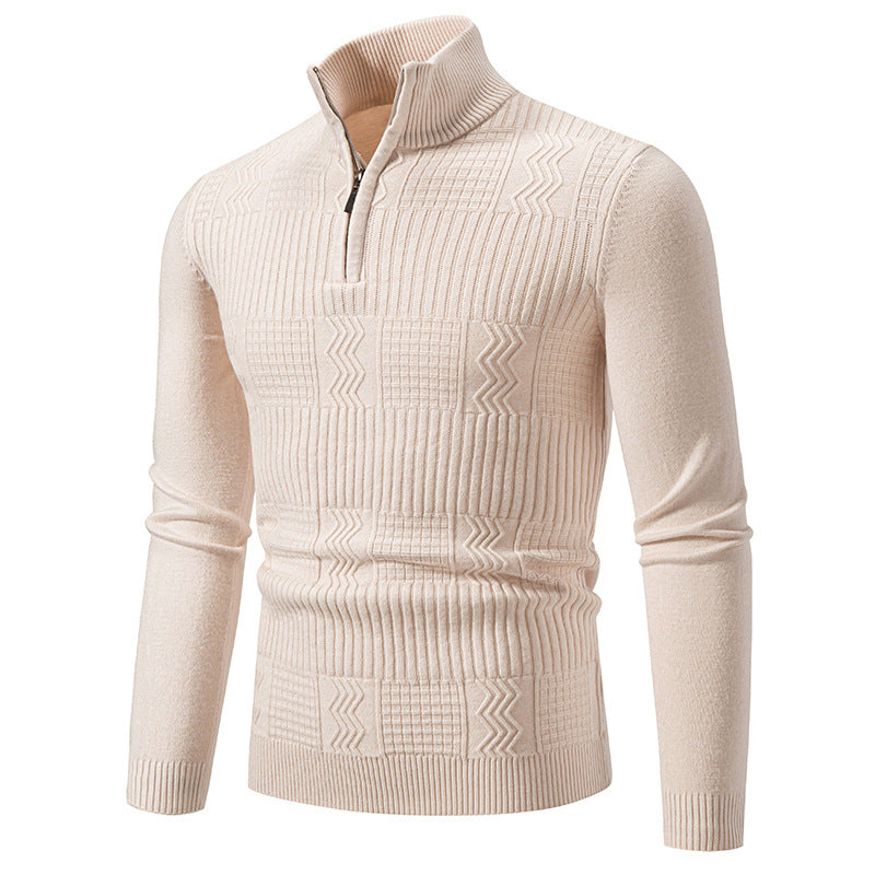 Herren hochwertiger Strickpullover mit modernem Zipper und strukturiertem Muster R&B