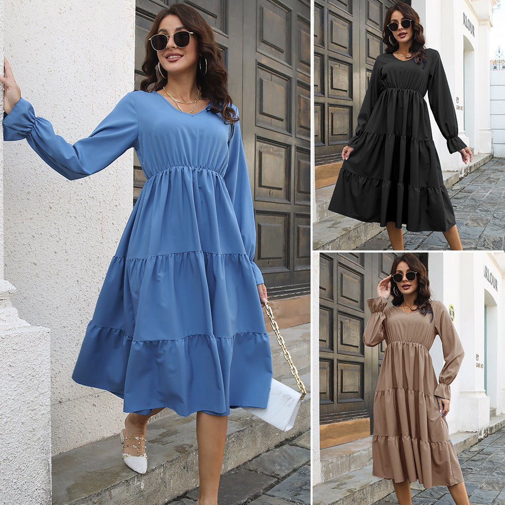 Damen Midi-Kleid mit voluminösen Rüschendetails und tailliertem Schnitt R&B
