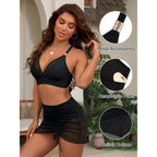 Damen Bikini mit transparentem Rock und verstellbaren Trägern R&B
