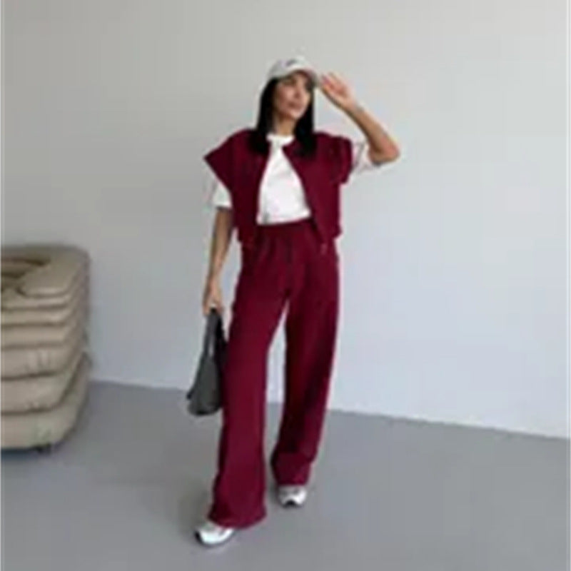Damen sportliches Twin-Set mit kurzem Reißverschluss und weiten Hosen R&B