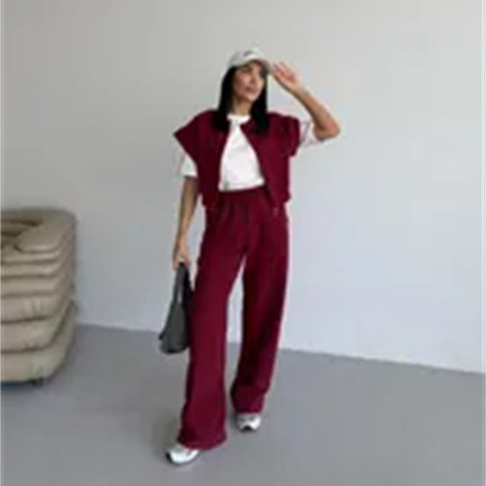 Damen sportliches Twin-Set mit kurzem Reißverschluss und weiten Hosen R&B