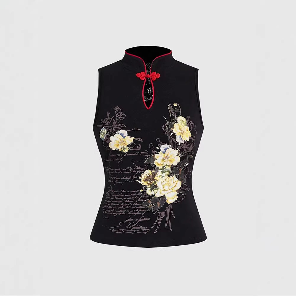 Damen Chinesisches Sticktop mit hochgeschlossenem Design und floralem Motiv R&B