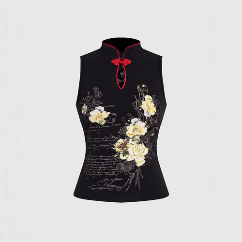 Damen Chinesisches Sticktop mit hochgeschlossenem Design und floralem Motiv R&B