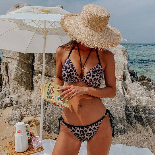 Damen Bikini-Set mit modischem Leopardenmuster und verstellbaren Trägern R&B