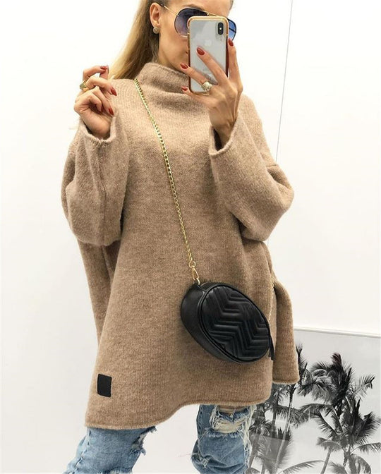 Damen großzügig geschnittener Strickpullover mit weitem Bündchen und modischem Schnitt R&B