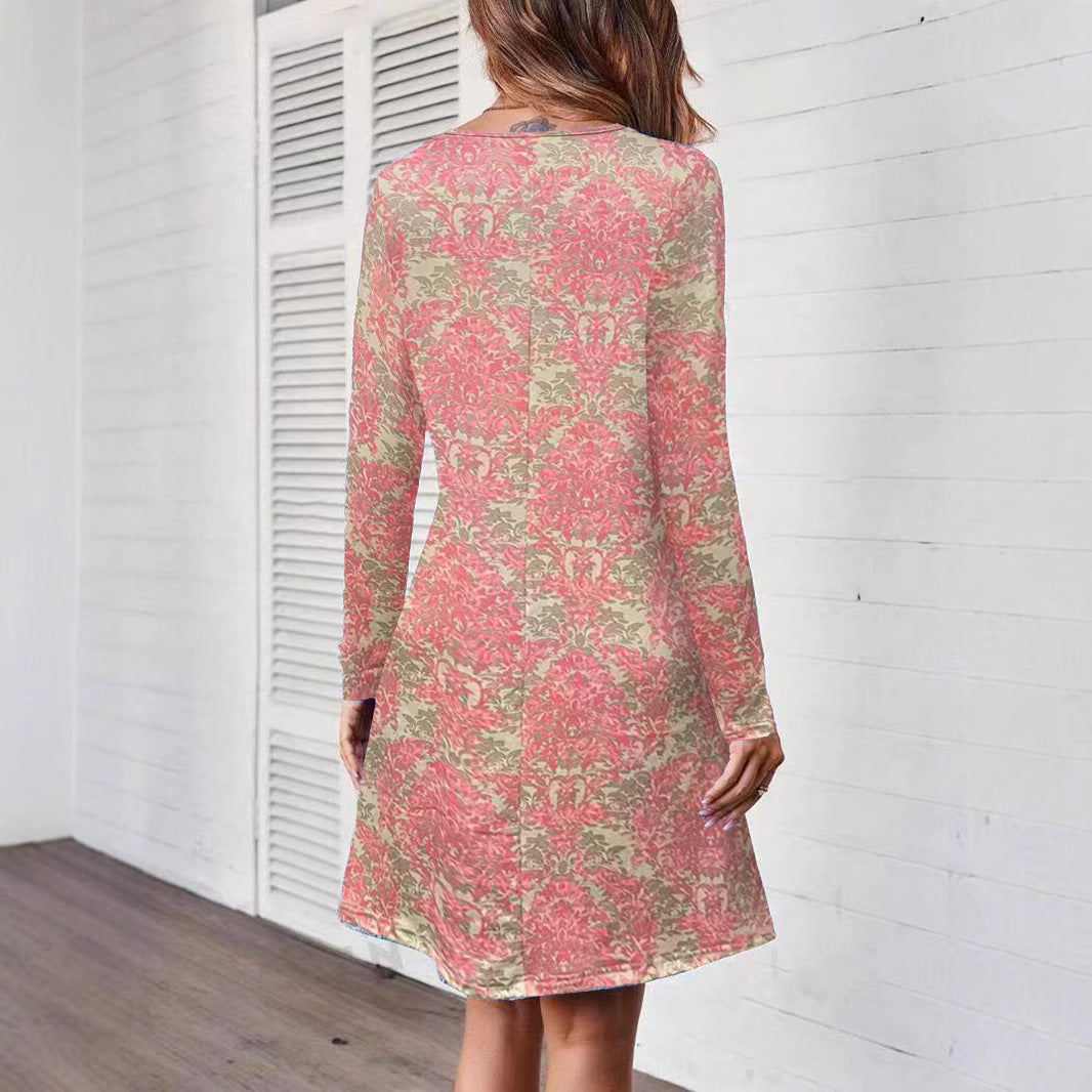 Damen Freizeitkleid mit floralem Muster und langem Arm R&B