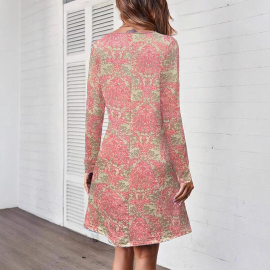 Damen Freizeitkleid mit floralem Muster und langem Arm R&B