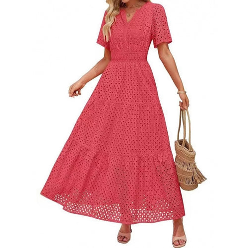 Damen Maxikleid mit gehäkeltem Muster R&B