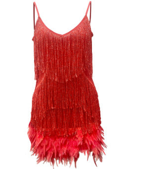 Damen Glitzerndes Abendkleid mit Federn und schimmernden Akzenten R&B