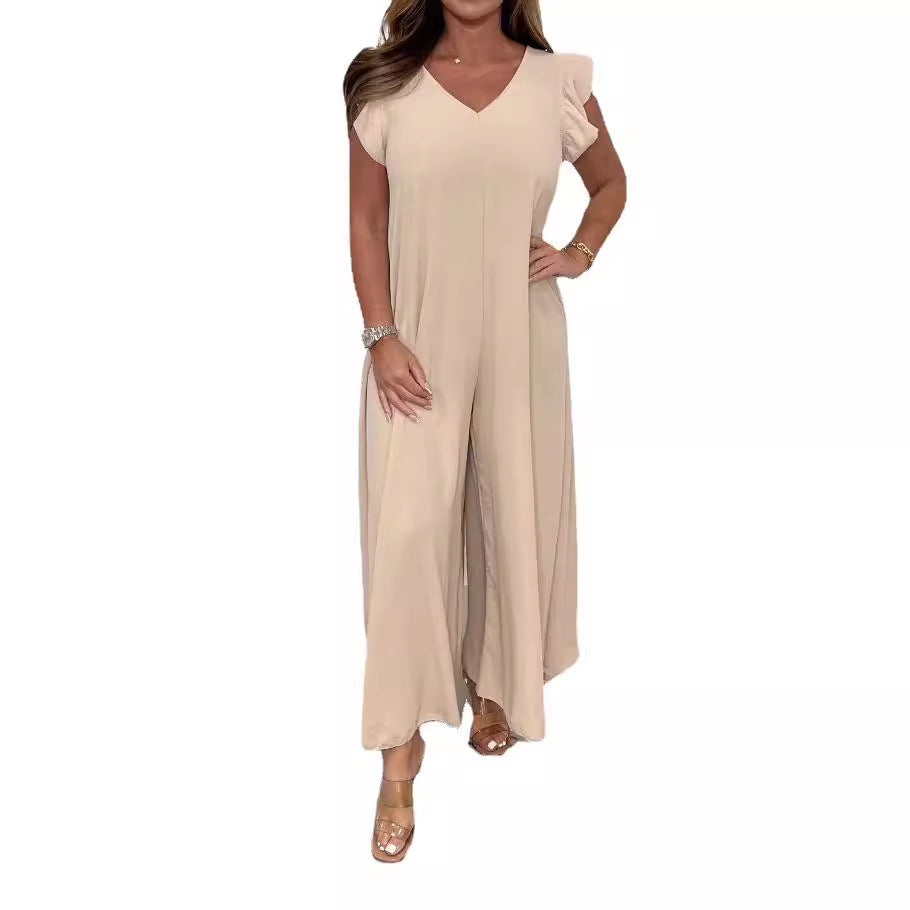 Damen Weit geschnittenes Jumpsuit mit V-Ausschnitt R&B