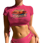 Damen Sportliches Crop-Top und Hochschnitt-Bikini-Set R&B