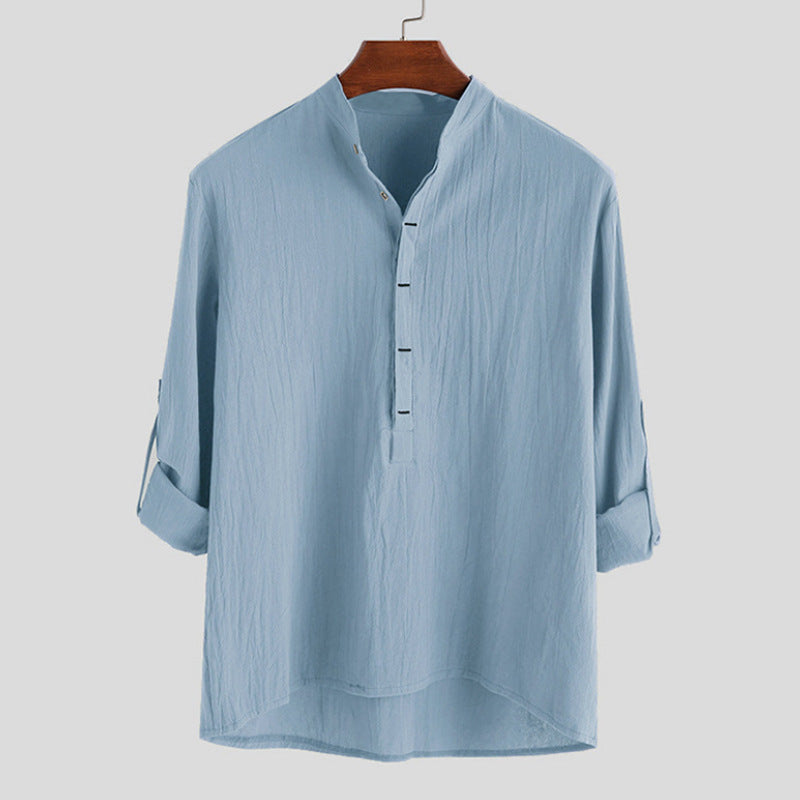 Herren Langarm-Henley-Hemd mit feinen Knopfdetails und lässigem Schnitt R&B