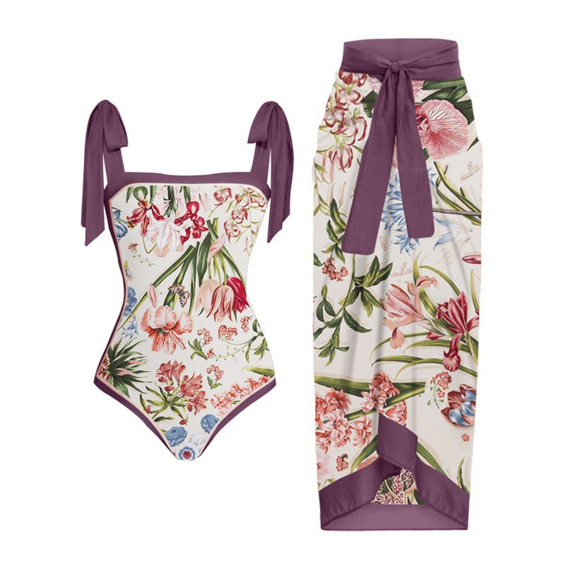 Damen Bikini-Set mit floralem Design und elegantem Überrock R&B