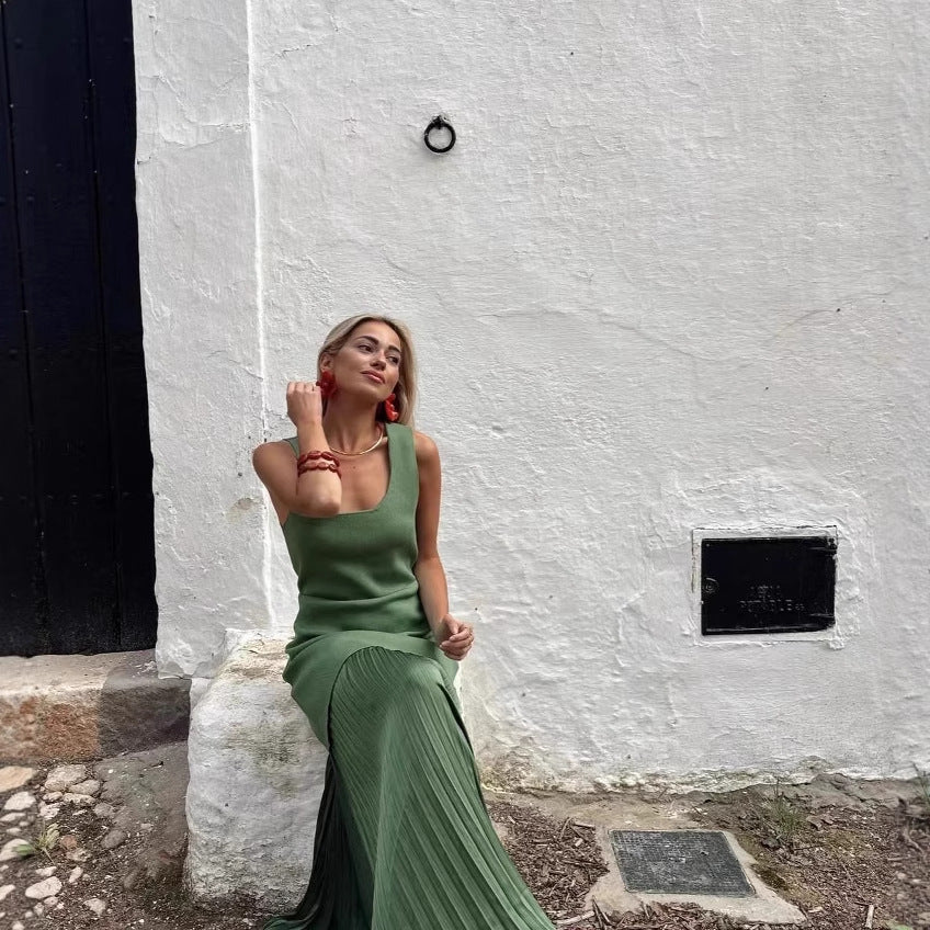 Damen Maxikleid mit plissiertem Rock und körpernahem Oberteil R&B