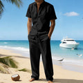 Herren nan resort-taugliches Kurzarm-Hemd mit Brusttasche und lässiger Leinen-Kordelhose R&B