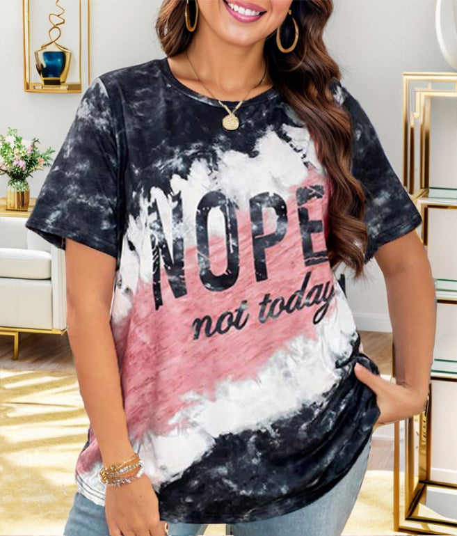 Damen lässiges T-Shirt mit kreativem Batikmuster und auffälligem Schriftzug R&B