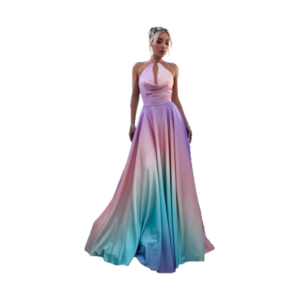 Damen Elegantes Maxikleid mit schickem Halterneck und geschmeidiger Satinoptik R&B