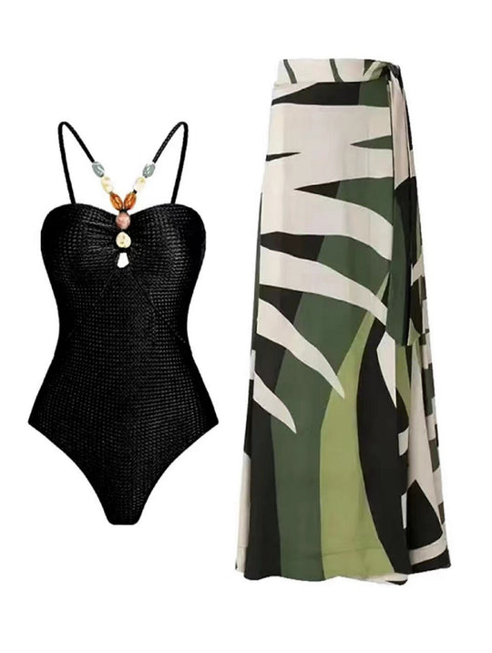 Damen Badeanzug mit trendigem Cut-Out und elegantem Wickelrock R&B
