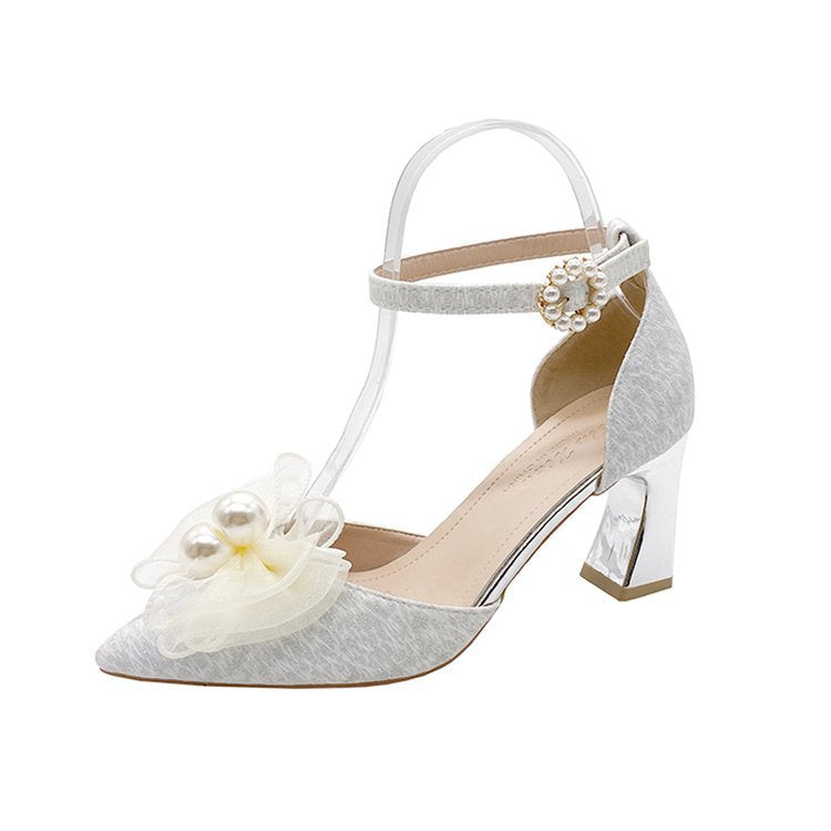 Damen elegante Pumps mit transparentem Riemen und Blumenapplikation R&B