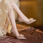 Damen Glamouröse hochhackige Glitzer-Pumps mit eleganter Schleifenverzierung R&B
