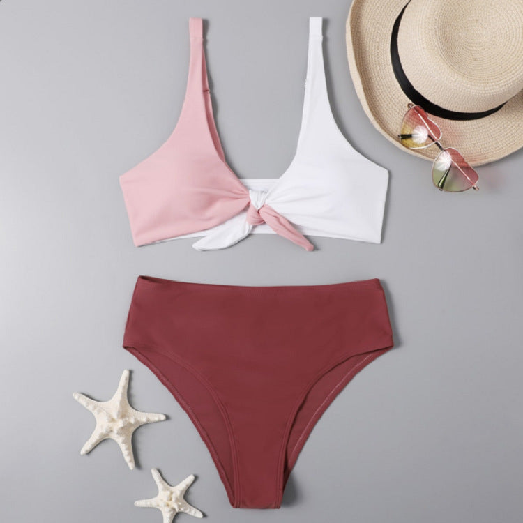 Damen Bikini-Set mit verspieltem Knoten und hochgeschnittenem Slip
