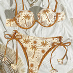 Damen Triangel-Bikini mit dekorativen Palmendruck und verstellbaren BindR&Bändern R&B