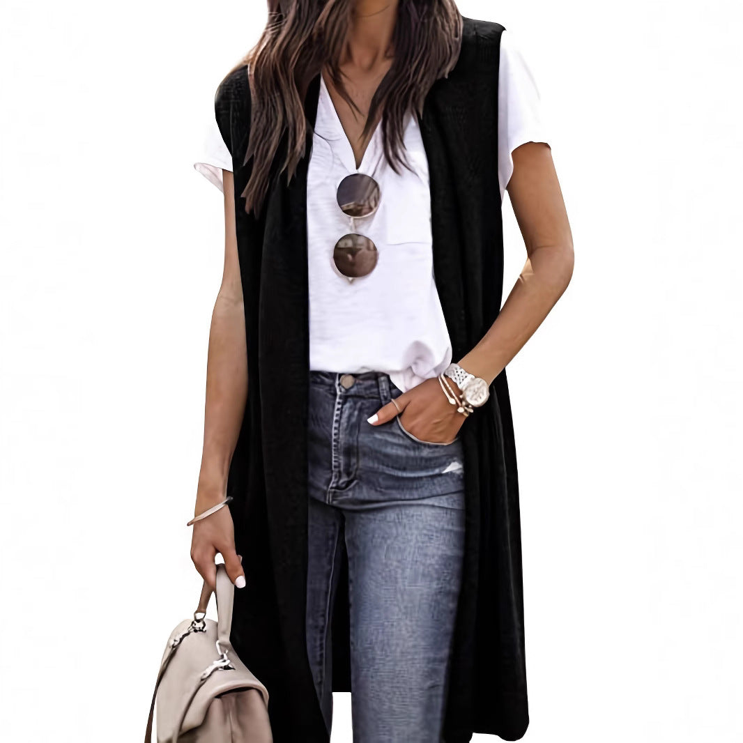 Damen longitudinaler Strickmantel mit Seitenschlitzen R&B