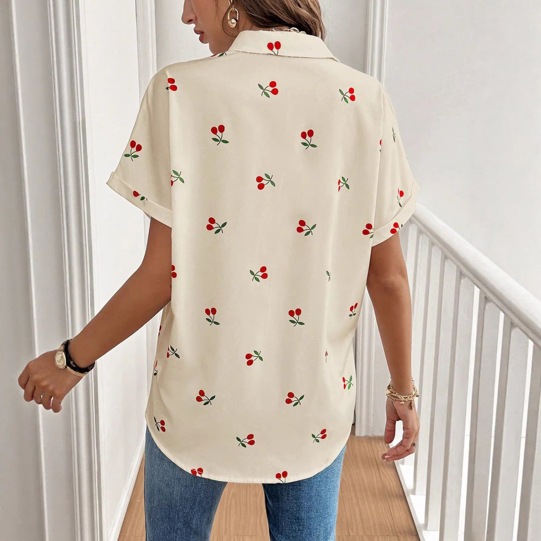 Damen Bluse mit frischem Kirschmuster und lässigem Schnitt R&B