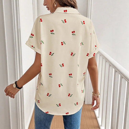 Damen Bluse mit frischem Kirschmuster und lässigem Schnitt R&B