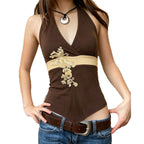 Damen eleganter Halter-Badeanzug mit luxuriösen Stickereien R&B