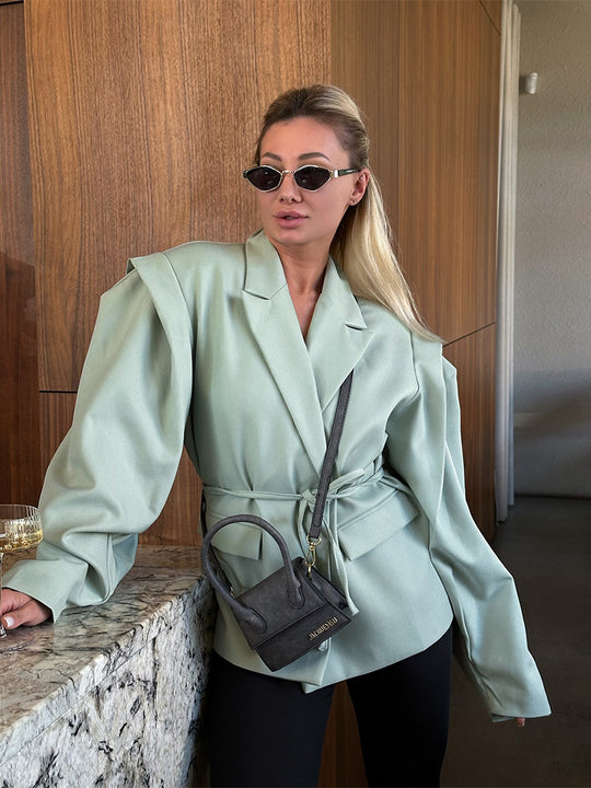 Damen elegante oversized Blazerjacke mit Gürteldetail R&B