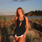 Damen lässiges Haltertop mit transparentem Chiffon und eleganter Applikation EB