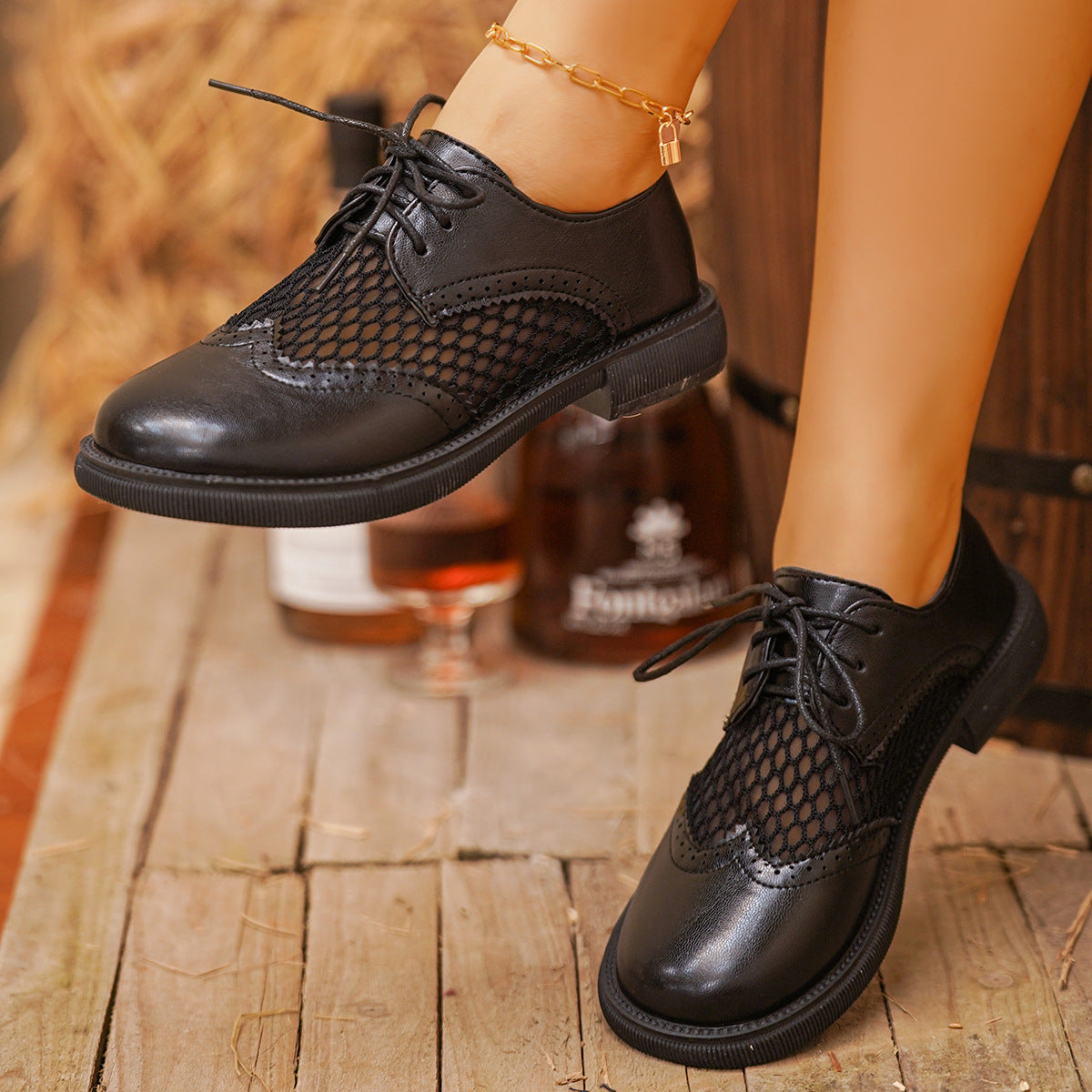 Damen Schnürschuhe mit atmungsaktiver Netzoberfläche und klassischem Lederdesign R&B
