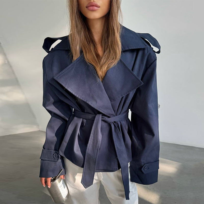 Damen Elegante Trenchcoat mit Taillengürtel und weitem Schnitt R&B