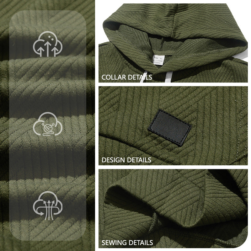 Herren nan ärmelloses Kapuzen-Lounge-Set aus strukturierter Baumwollmischung mit Kängurutasche und elastischer Freizeithose R&B