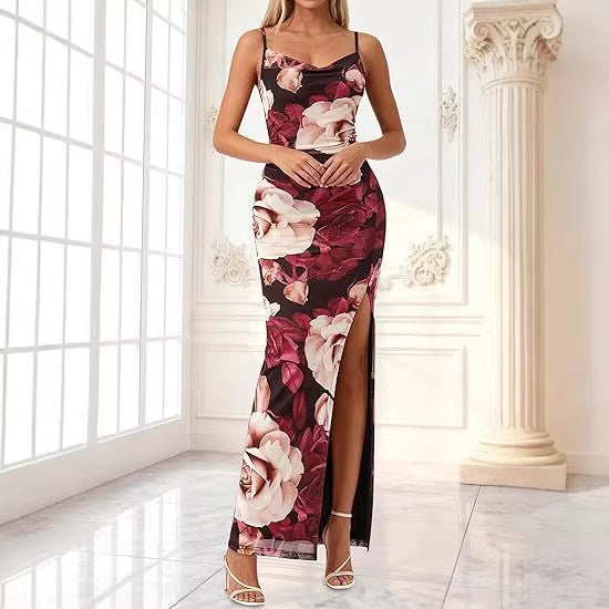 Damen Maxikleid mit seitlichem Schlitz und floralem Design R&B