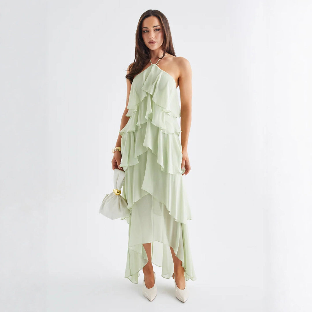 Damen Chiffon Maxikleid mit mehrschichtigen Rüschendetails R&B