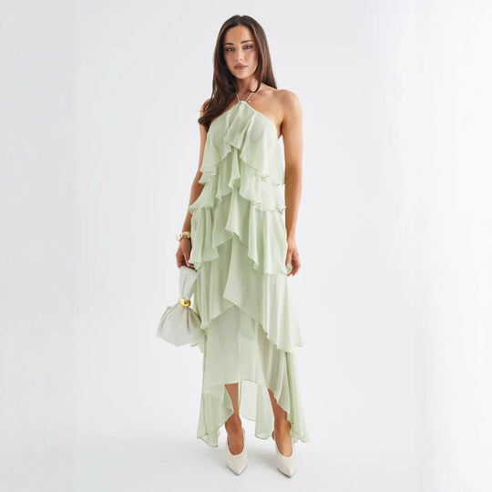 Damen Chiffon Maxikleid mit mehrschichtigen Rüschendetails R&B