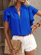 Damen Bluse mit Volants und V-Ausschnitt R&B