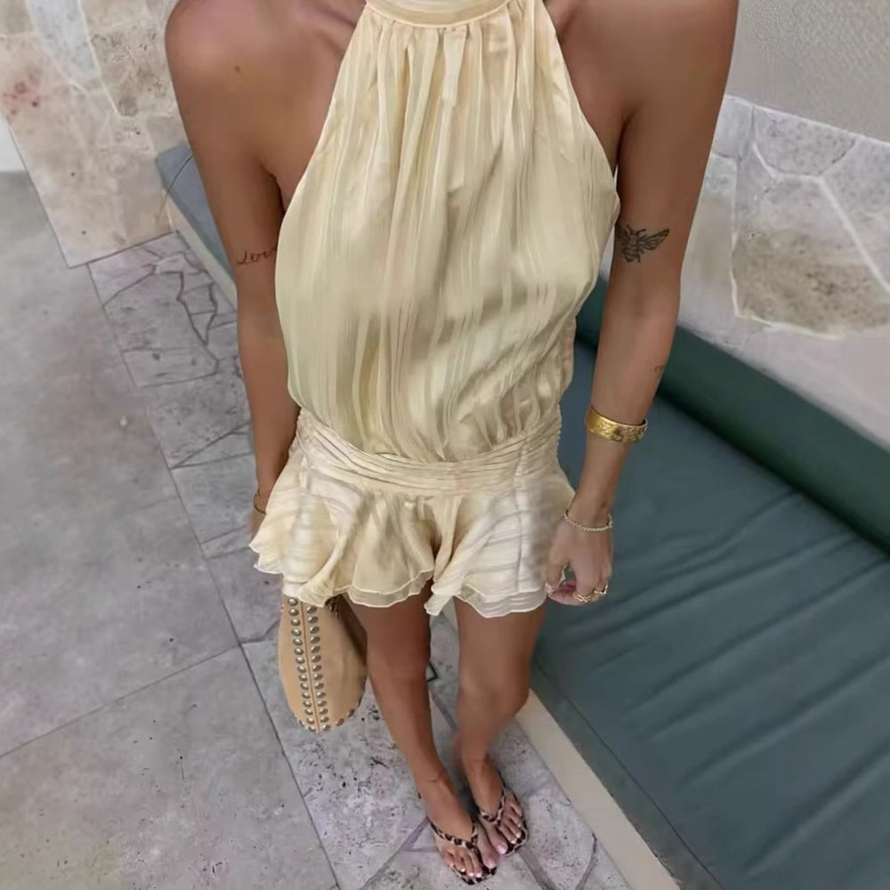 Damen Halterneck Top mit Rüschensaum und elastischer Taille R&B