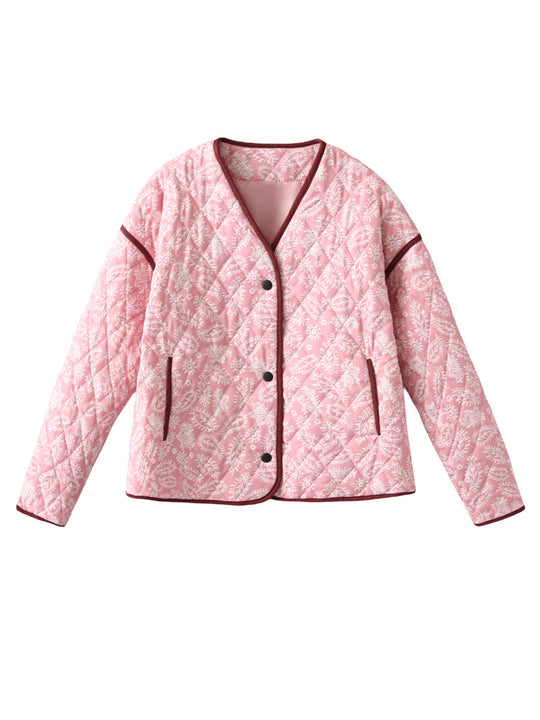 Damen gesteppte Herbstjacke mit einzigartigem floralen Muster und praktischen Taschen R&B
